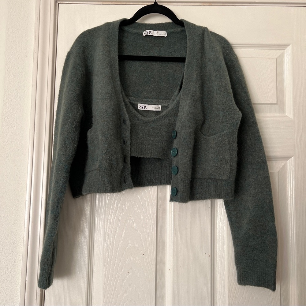 Zara Cropped Marled Cardigan + Tank Set Small